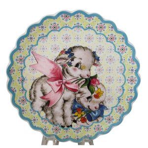 Mr Christmas Baby Lambs in Bows Easter Spring Plate Mr Cottontail EUC